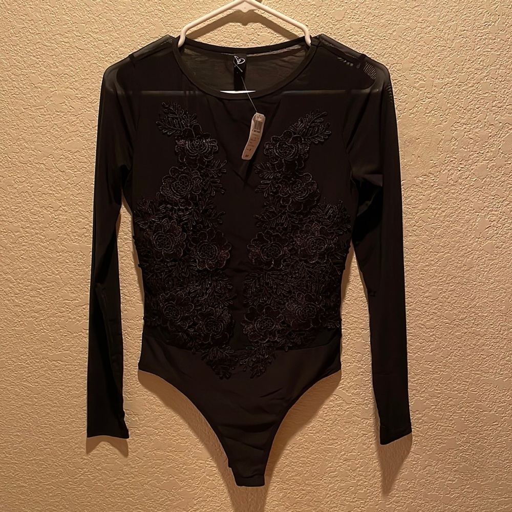 Windsor sexy lace overlay see thru top with crouch button new Sz m